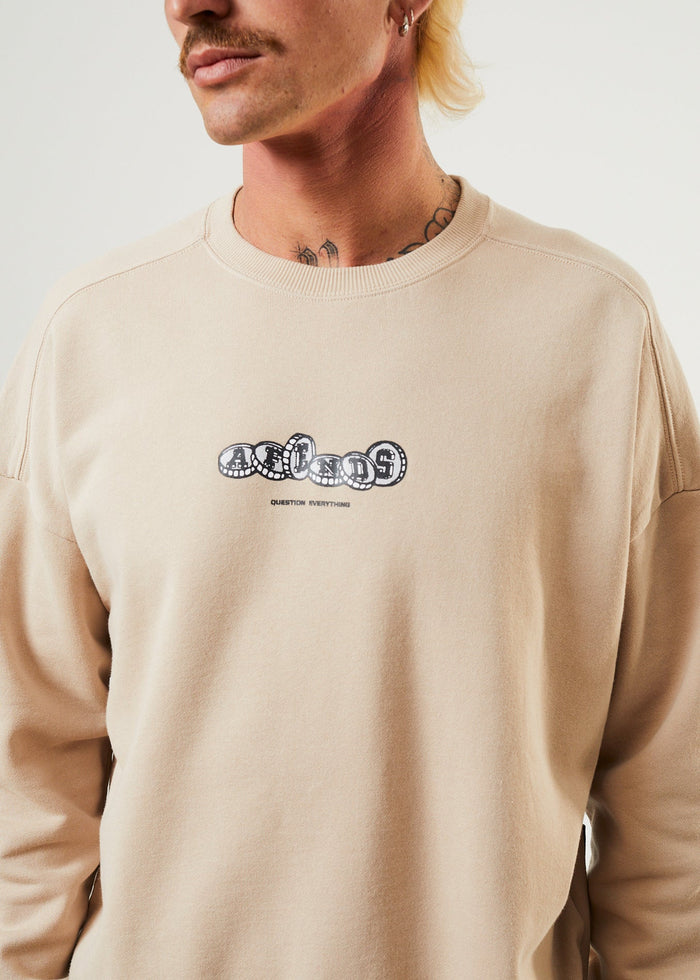 Afends Mens Crypto - Organic Crew Neck Jumper - Bone - Sustainable Clothing - Streetwear