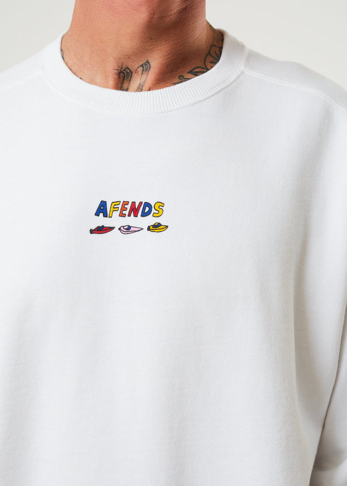 Afends Mens Wahzoo - Recycled Crew Neck Jumper - White - Sustainable Clothing - Streetwear