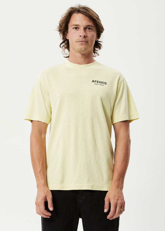 Afends Mens Take It Back - Hemp Retro Graphic T-Shirt - Citron - Sustainable Clothing - Streetwear