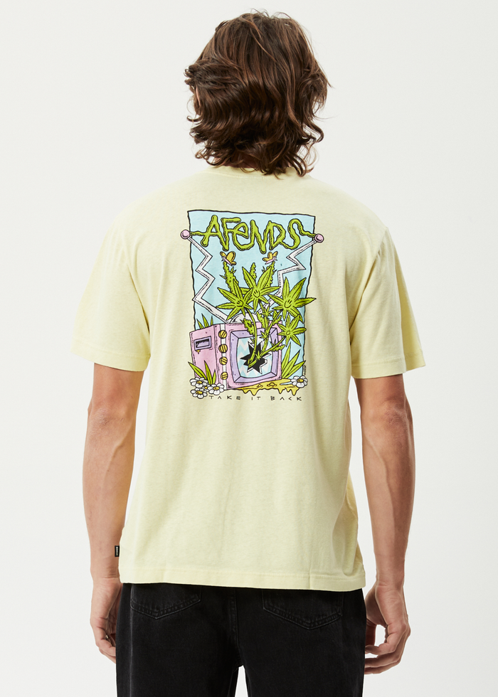 Afends Mens Take It Back - Hemp Retro Graphic T-Shirt - Citron - Sustainable Clothing - Streetwear