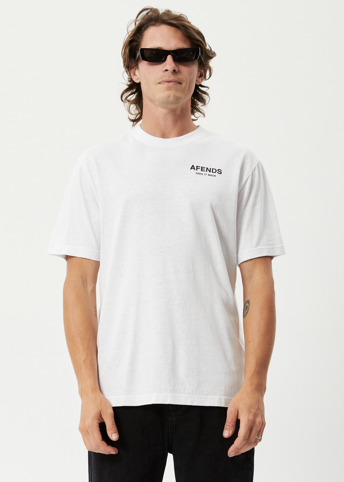 Afends Mens Take It Back - Hemp Retro Graphic T-Shirt - White - Sustainable Clothing - Streetwear