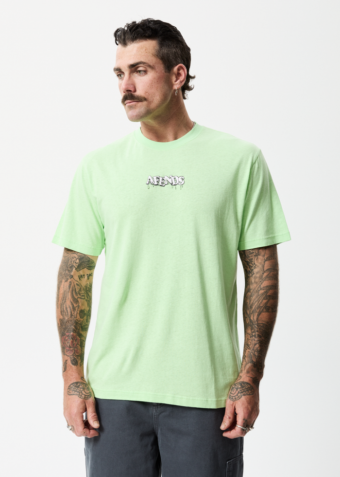Afends Mens Drip - Hemp Retro T-Shirt - Lime Green - Sustainable Clothing - Streetwear