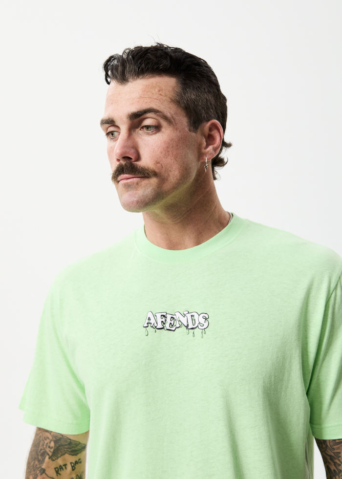 Afends Mens Drip - Hemp Retro T-Shirt - Lime Green - Sustainable Clothing - Streetwear