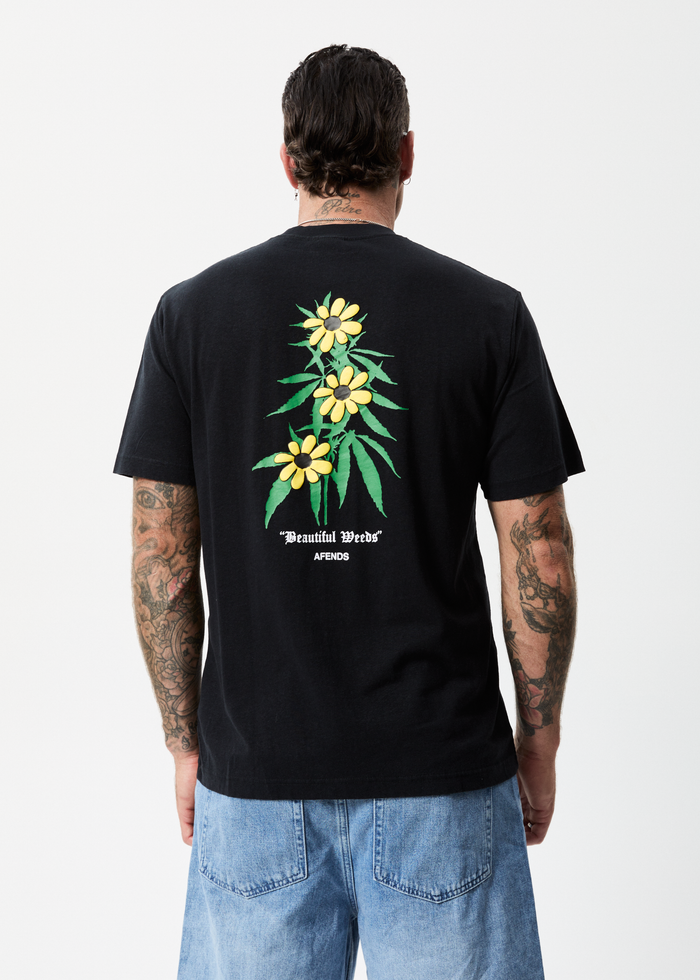 Afends Mens Beautiful Weeds - Hemp Retro Graphic T-Shirt - Black - Sustainable Clothing - Streetwear