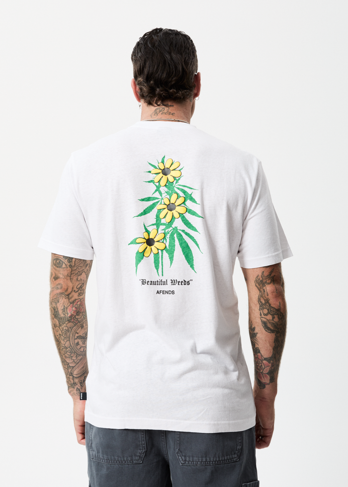 Afends Mens Beautiful Weeds - Hemp Retro Graphic T-Shirt - White - Sustainable Clothing - Streetwear