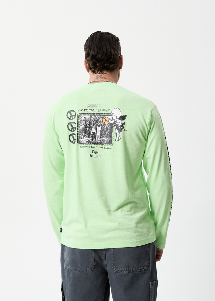 Afends Mens Natural Technology - Hemp Long Sleeve Graphic T-Shirt - Lime Green - Sustainable Clothing - Streetwear