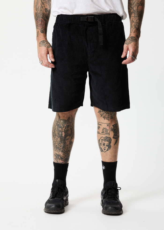 Afends Mens Asta - Hemp Corduroy Relaxed Shorts - Black - Sustainable Clothing - Streetwear