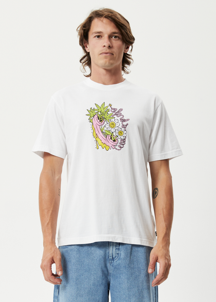 Afends Mens Big Talk - Recycled Oversized Graphic T-Shirt - White - Sustainable Clothing - Streetwear