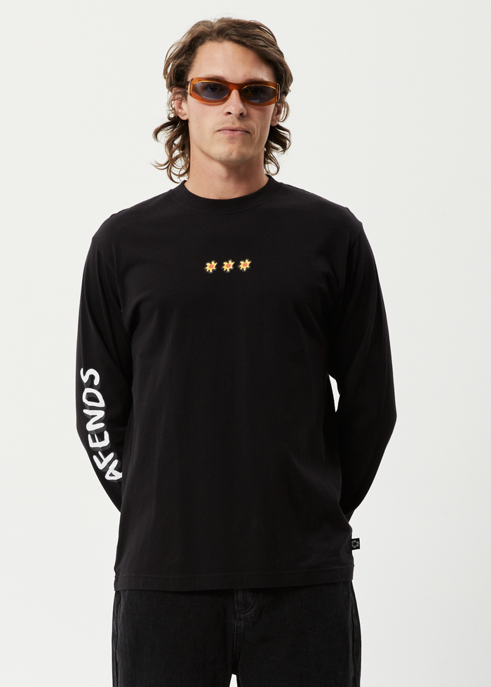 Afends Mens Globe - Recycled Long Sleeve Graphic T-Shirt - Black - Sustainable Clothing - Streetwear