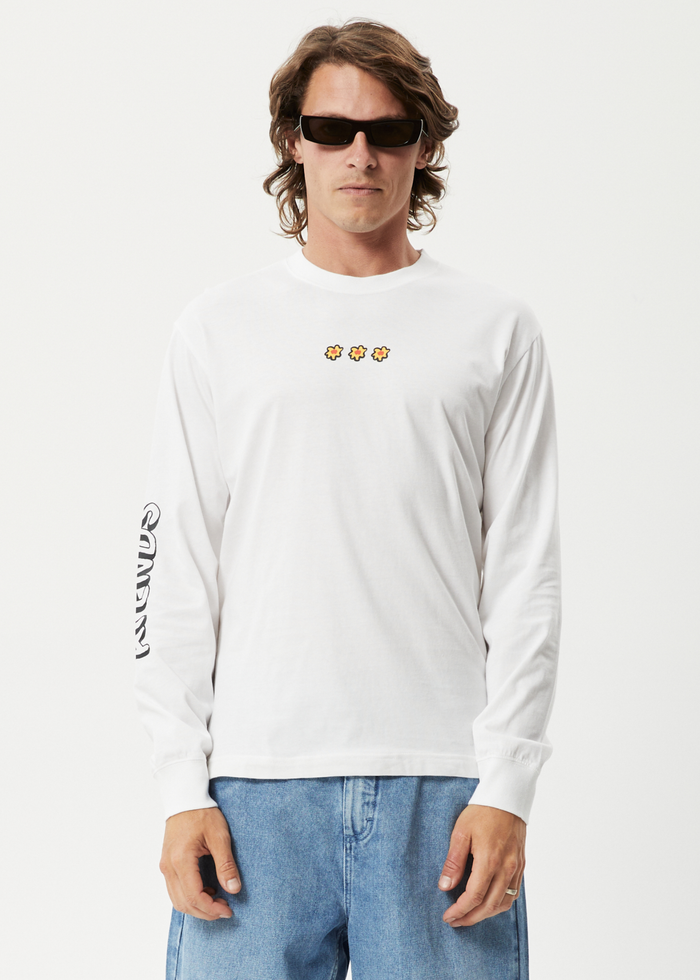 Afends Mens Globe - Recycled Long Sleeve Graphic T-Shirt - White - Sustainable Clothing - Streetwear