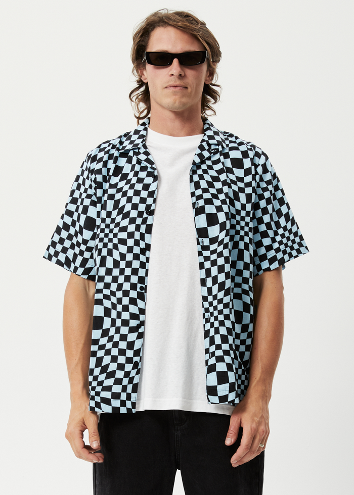 Afends Mens Void - Hemp Check Short Sleeve Shirt - Sky Blue - Sustainable Clothing - Streetwear