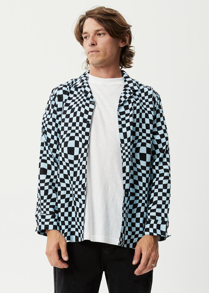 Afends Mens Void - Hemp Check Long Sleeve Shirt - Sky Blue - Sustainable Clothing - Streetwear