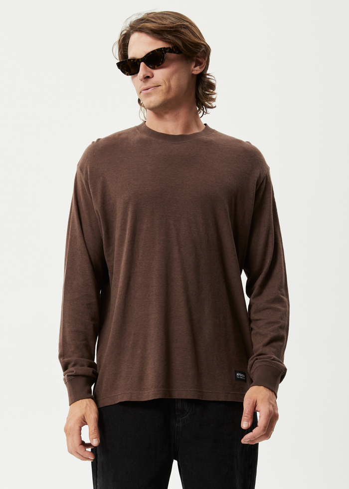 Afends Mens Essential - Hemp Retro Long Sleeve T-Shirt - Coffee - Sustainable Clothing - Streetwear