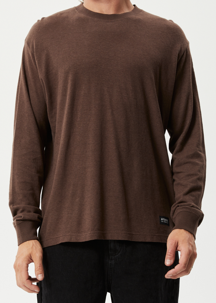 Afends Mens Essential - Hemp Retro Long Sleeve T-Shirt - Coffee - Sustainable Clothing - Streetwear
