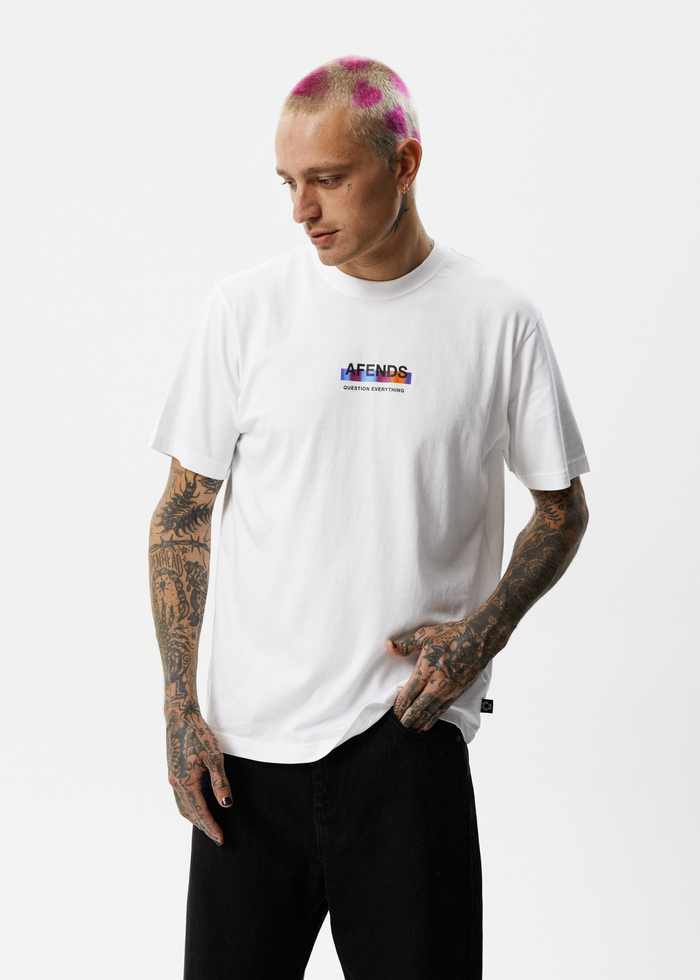 Afends Mens Question Everything - Recycled Retro T-Shirt - White - Sustainable Clothing - Streetwear