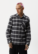 Afends Mens Nobody - Recycled Flannel Long Sleeve Shirt - Black - Afends mens nobody   recycled flannel long sleeve shirt   black   sustainable clothing   streetwear