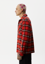 Afends Mens Nobody - Recycled Flannel Long Sleeve Shirt - Deep Red - Afends mens nobody   recycled flannel long sleeve shirt   deep red   sustainable clothing   streetwear