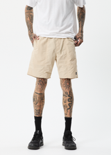Afends Mens Baywatch Misprint - Elastic Waist Shorts - Bone - Afends mens baywatch misprint   elastic waist shorts   bone   sustainable clothing   streetwear