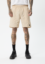 Afends Mens Baywatch Misprint - Elastic Waist Shorts - Bone - Afends mens baywatch misprint   elastic waist shorts   bone   sustainable clothing   streetwear