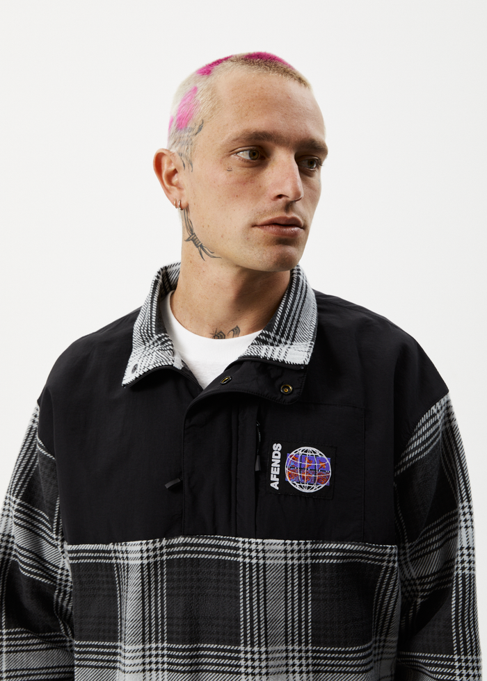Afends Mens Nobody - Recycled Fleece Pullover - Black Check - Sustainable Clothing - Streetwear
