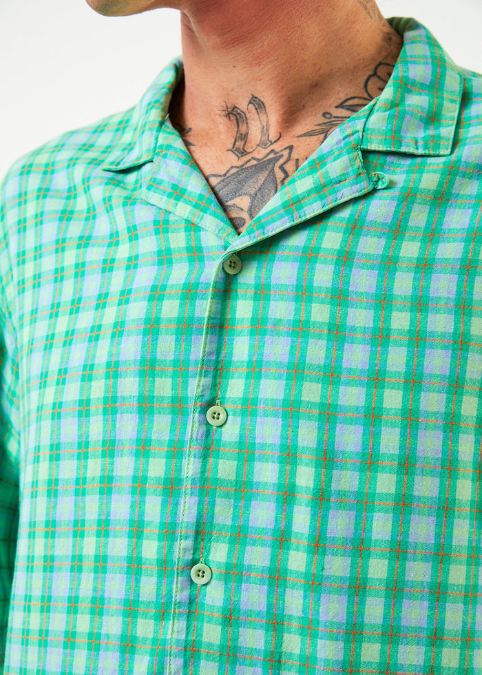 Afends Mens Meadows - Hemp Check Long Sleeve Shirt - Forest Check - Sustainable Clothing - Streetwear