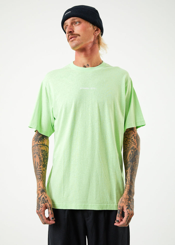 Afends Mens Horizon - Hemp Retro T-Shirt - Lime Green - Sustainable Clothing - Streetwear