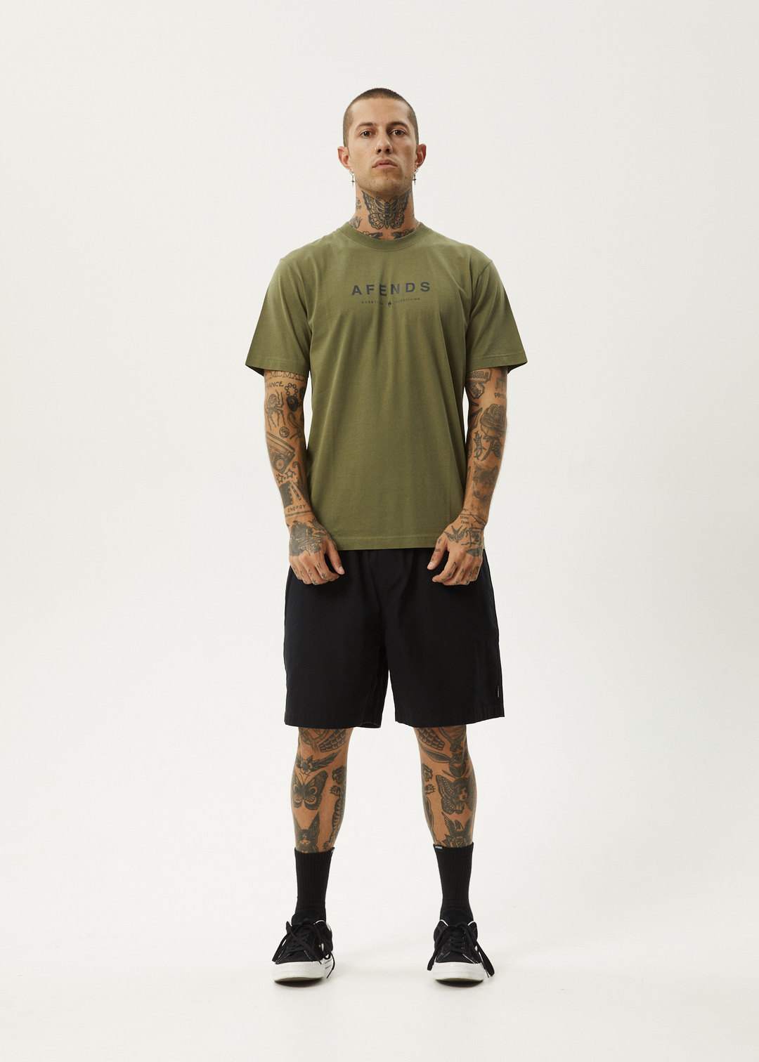 Afends Mens Thrown Out - Retro Fit Tee - Military - Sustainable Clothing - Streetwear