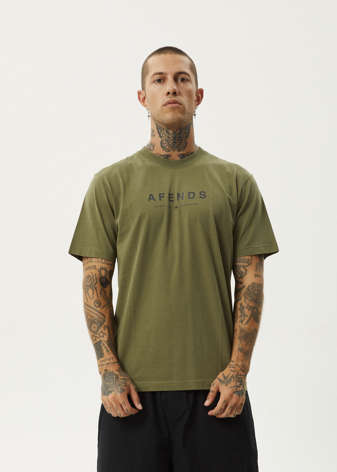 Afends Mens Thrown Out - Retro Fit Tee - Military - Sustainable Clothing - Streetwear