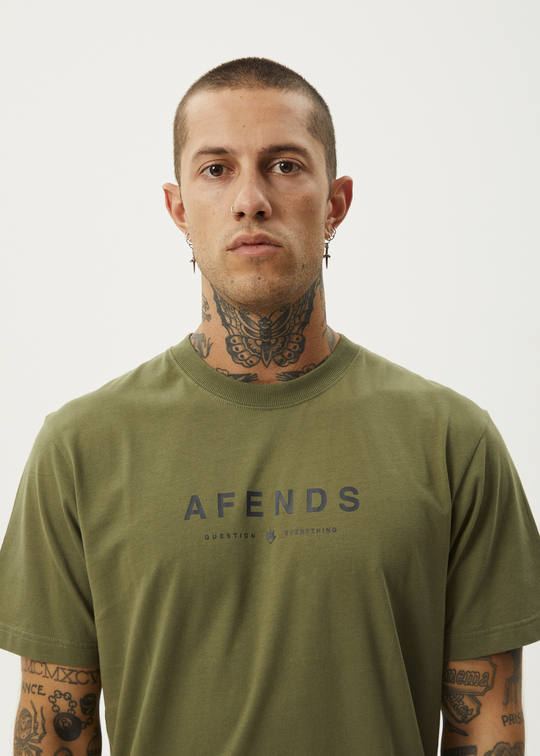 Afends Mens Thrown Out - Retro Fit Tee - Military - Sustainable Clothing - Streetwear