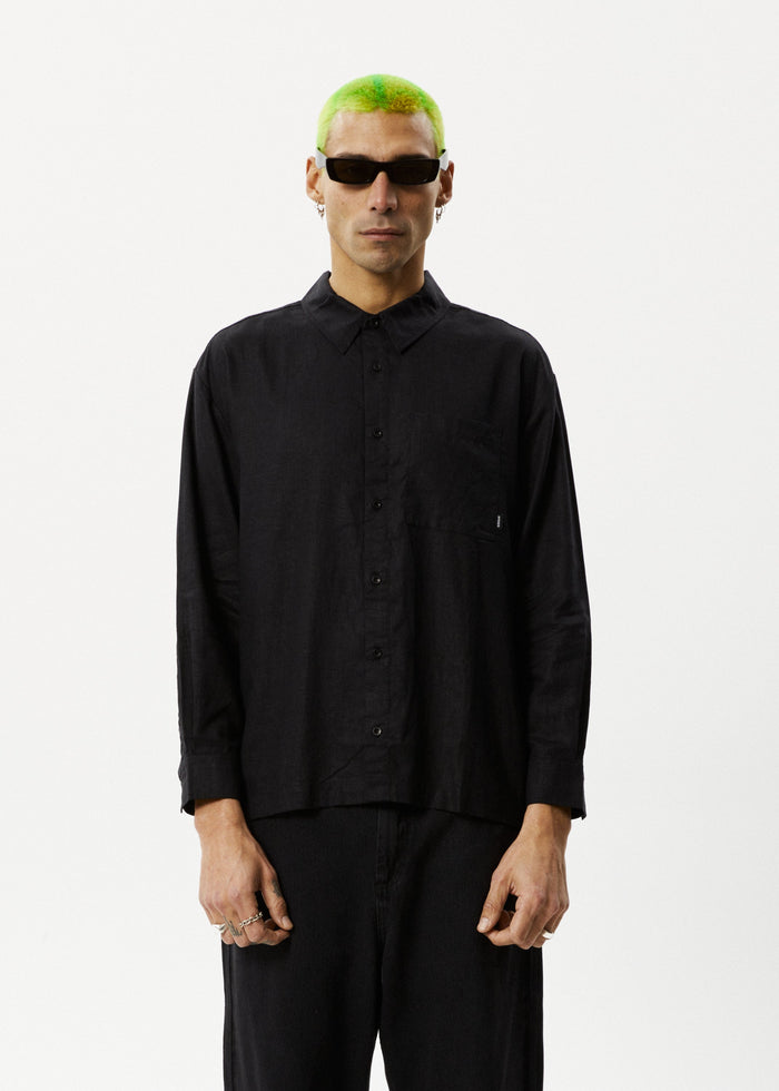 Afends Mens Everyday - Hemp Long Sleeve Shirt - Black - Sustainable Clothing - Streetwear