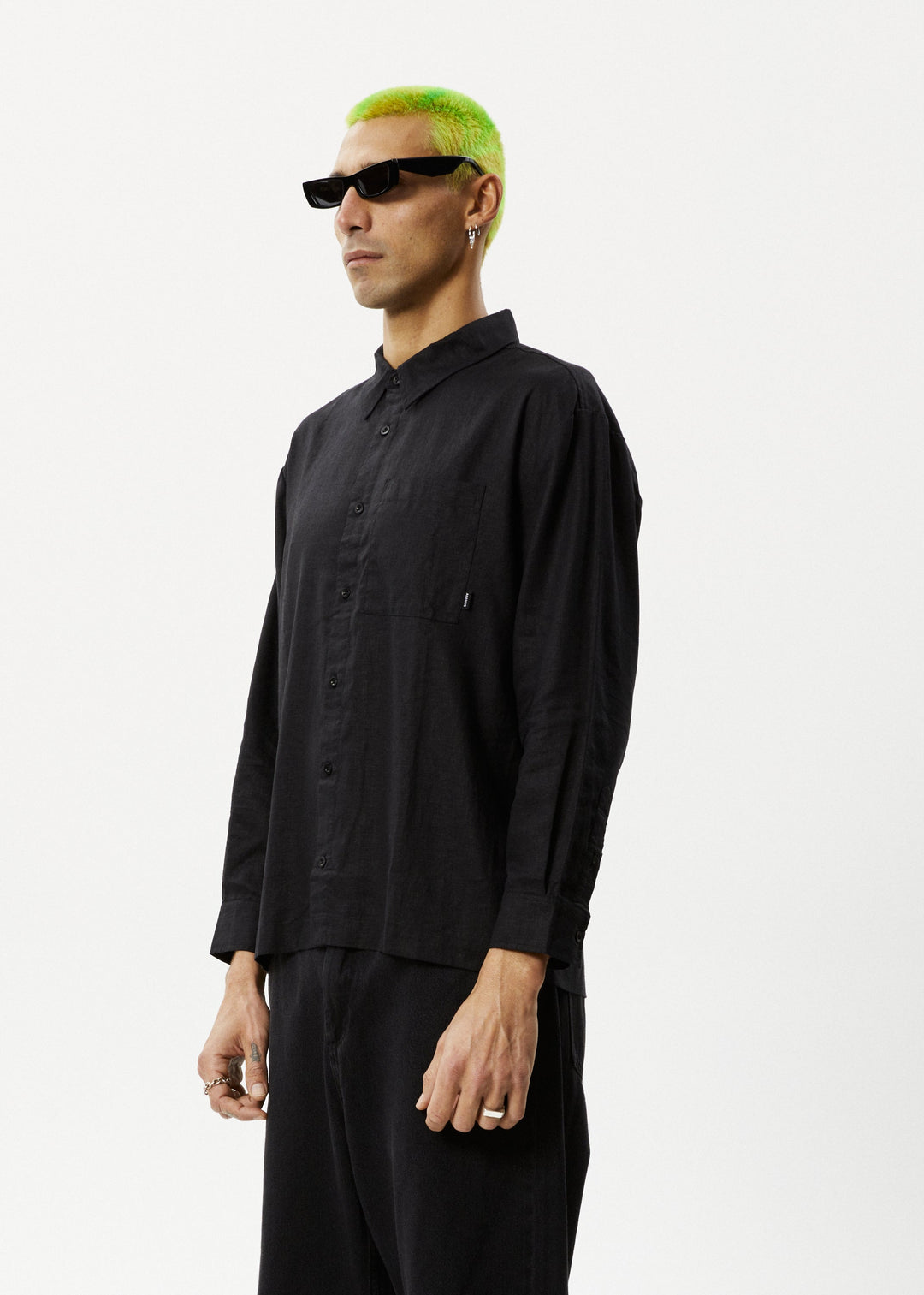 Afends Mens Everyday - Hemp Long Sleeve Shirt - Black - Sustainable Clothing - Streetwear