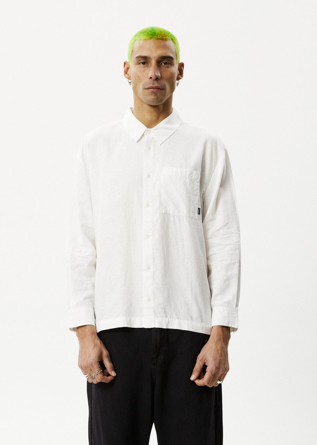 Afends Mens Everyday - Hemp Long Sleeve Shirt - White - Sustainable Clothing - Streetwear