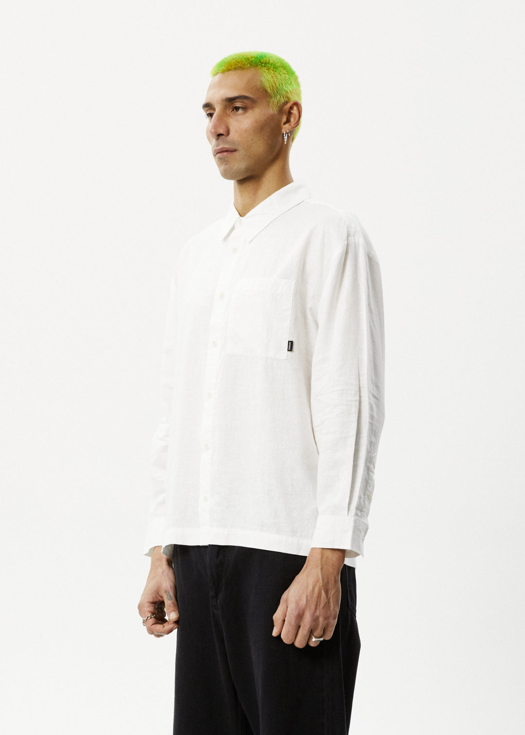 Afends Mens Everyday - Hemp Long Sleeve Shirt - White - Sustainable Clothing - Streetwear