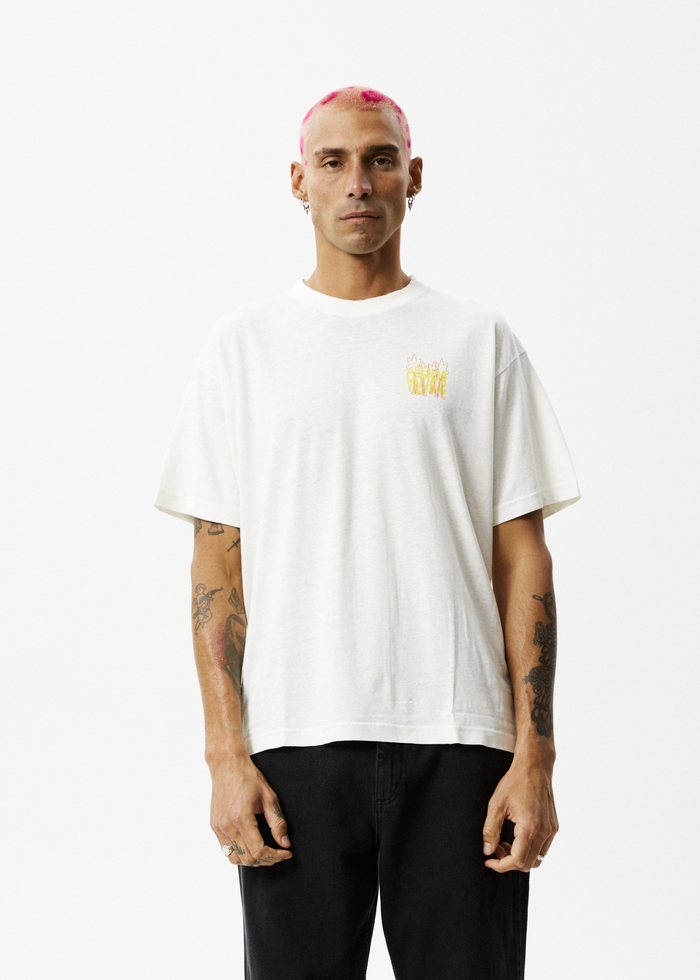 Afends Mens Vibrations - Hemp Boxy Graphic T-Shirt - Off White - Sustainable Clothing - Streetwear