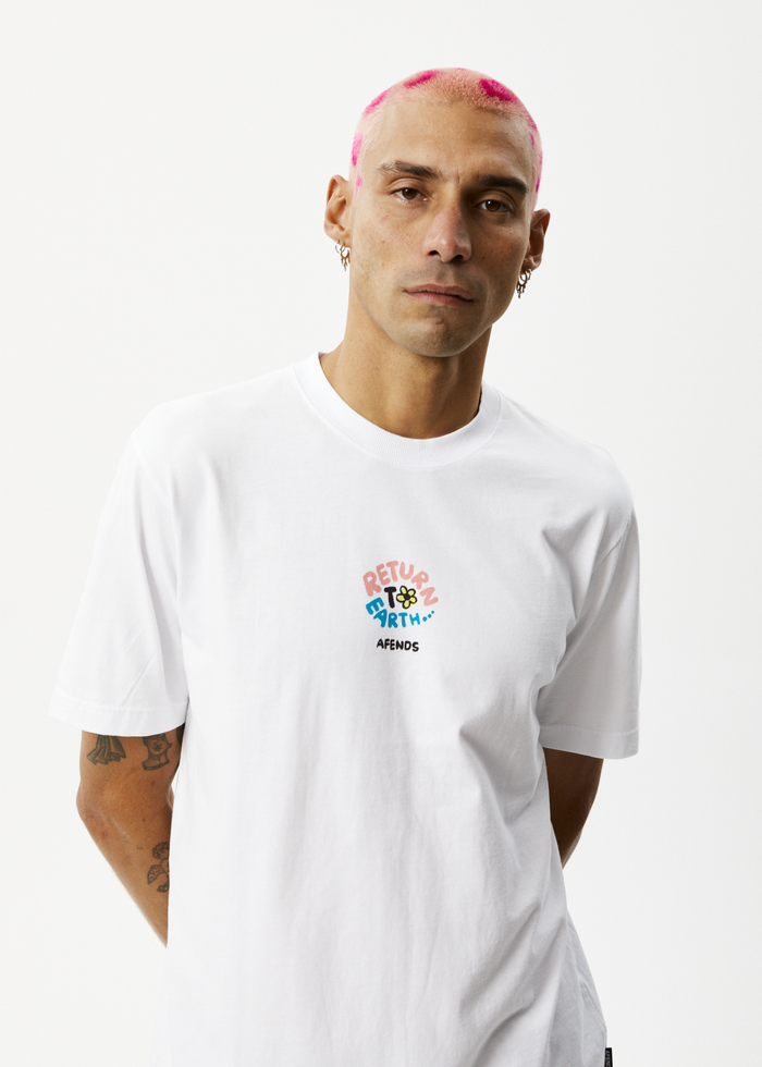 Afends Mens Return To Earth - Recycled Retro Graphic T-Shirt - White - Sustainable Clothing - Streetwear