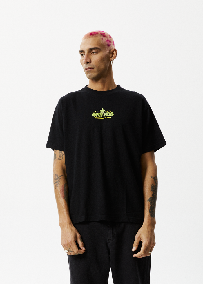 Afends Mens Programmed - Hemp Boxy Graphic Logo T-Shirt - Black - Sustainable Clothing - Streetwear