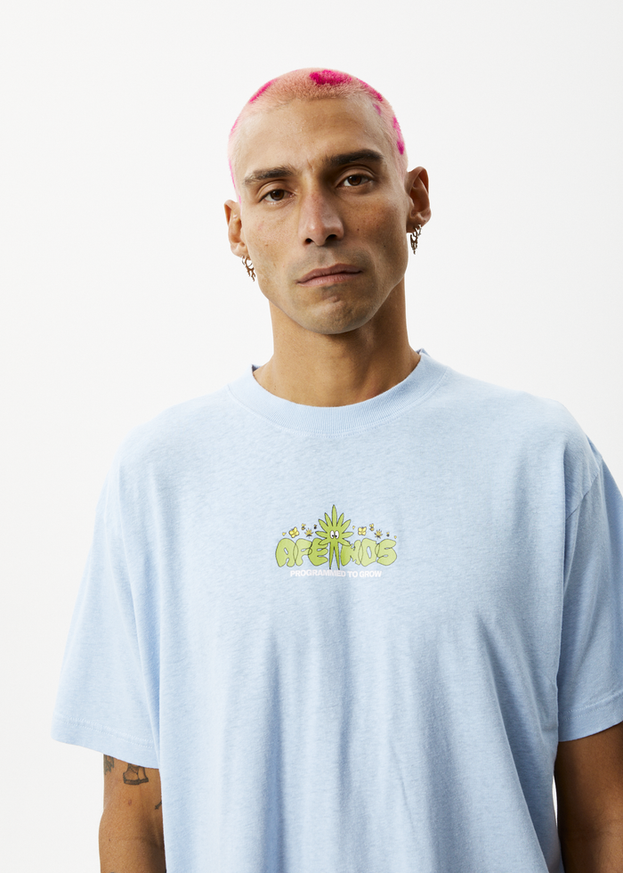Afends Mens Programmed - Hemp Boxy Graphic Logo T-Shirt - Powder Blue - Sustainable Clothing - Streetwear
