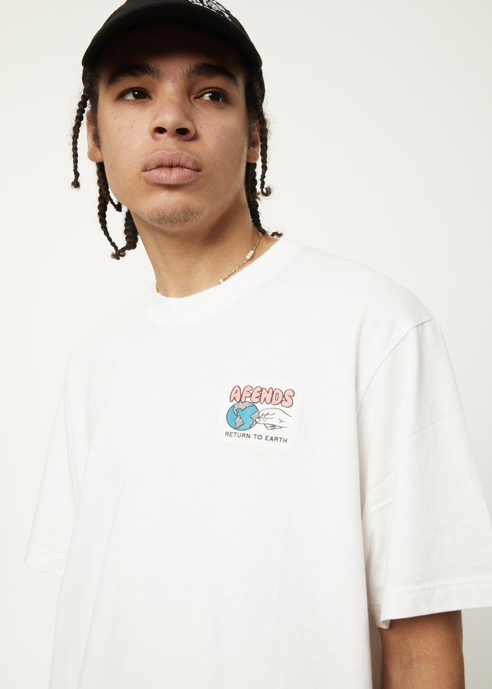 Afends Mens Back To It - Recycled Retro Graphic Logo T-Shirt - White - Sustainable Clothing - Streetwear