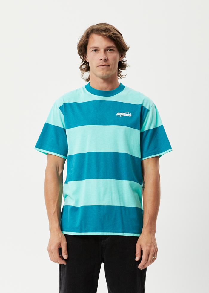 Afends Mens Continual - Recycled Retro Graphic Logo T-Shirt - Jade Stripe - Sustainable Clothing - Streetwear