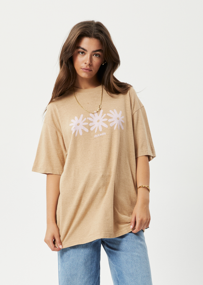 Afends Womens Adi Slay - Hemp Oversized Graphic T-Shirt - Tan - Sustainable Clothing - Streetwear