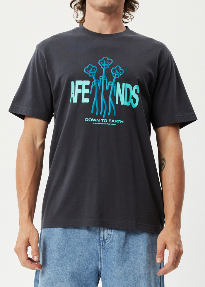 Afends Mens Grooves - Recycled Retro Graphic T-Shirt - Charcoal - Sustainable Clothing - Streetwear