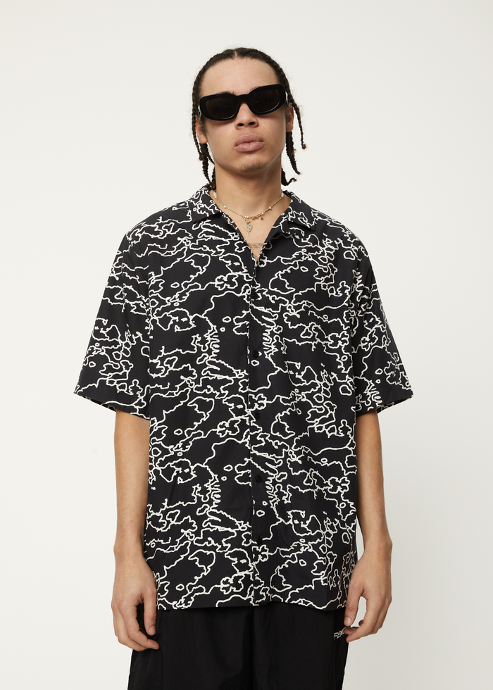 Afends Mens Script - Recycled Cuban Short Sleeve Shirt - Black Camo - Sustainable Clothing - Streetwear