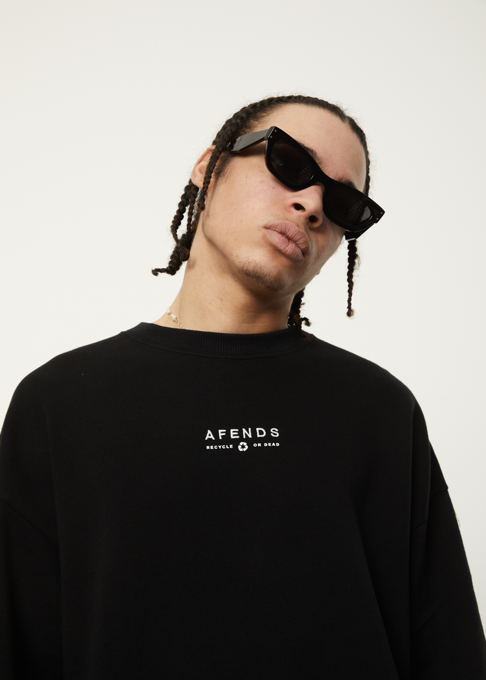 Afends Mens Calico - Recycled Crew Neck Jumper - Black - Sustainable Clothing - Streetwear