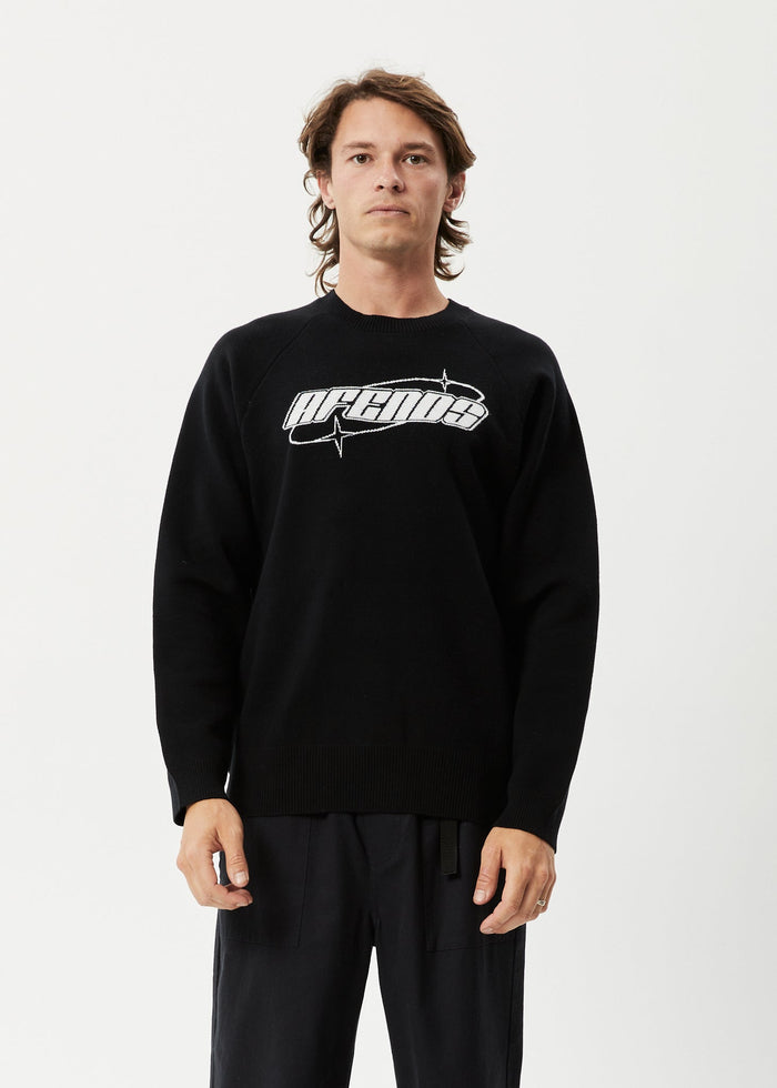 Afends Mens Eternal - Recycled Knit Crew Neck Jumper - Black - Sustainable Clothing - Streetwear