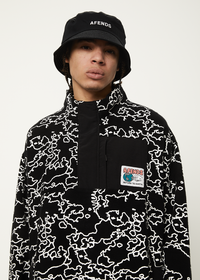 Afends Mens Script - Recycled Fleece Pullover - Black Camo - Sustainable Clothing - Streetwear