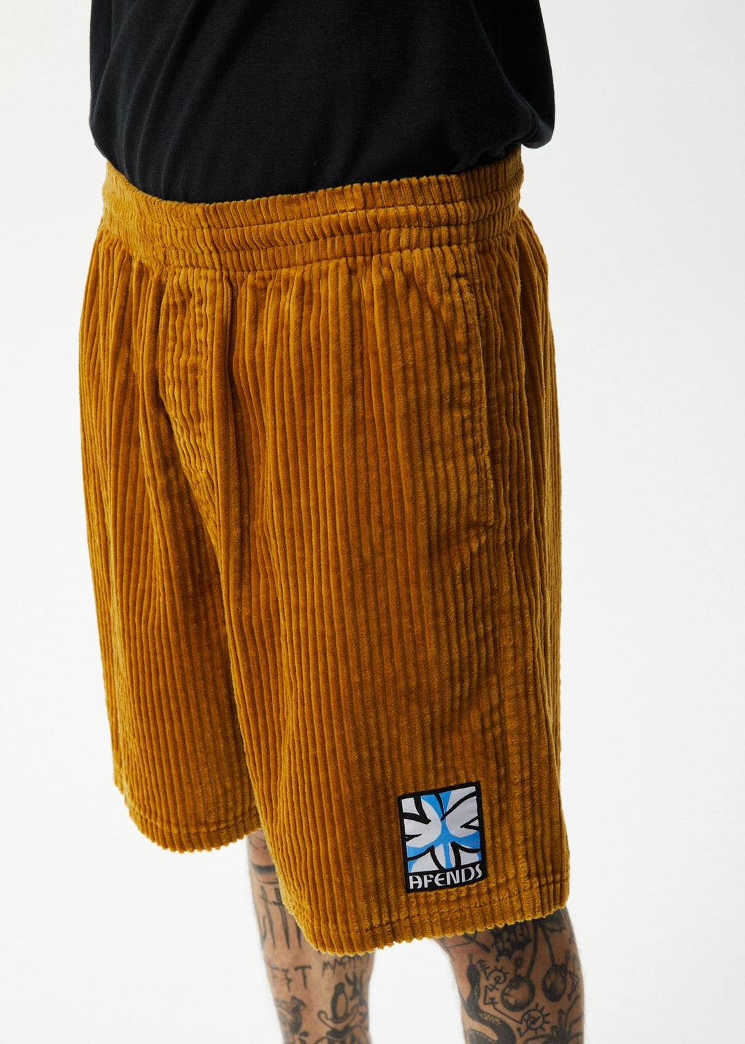 Afends Mens Waterfall Ninety Eights - Corduroy Elastic Waist Shorts - Mustard - Sustainable Clothing - Streetwear