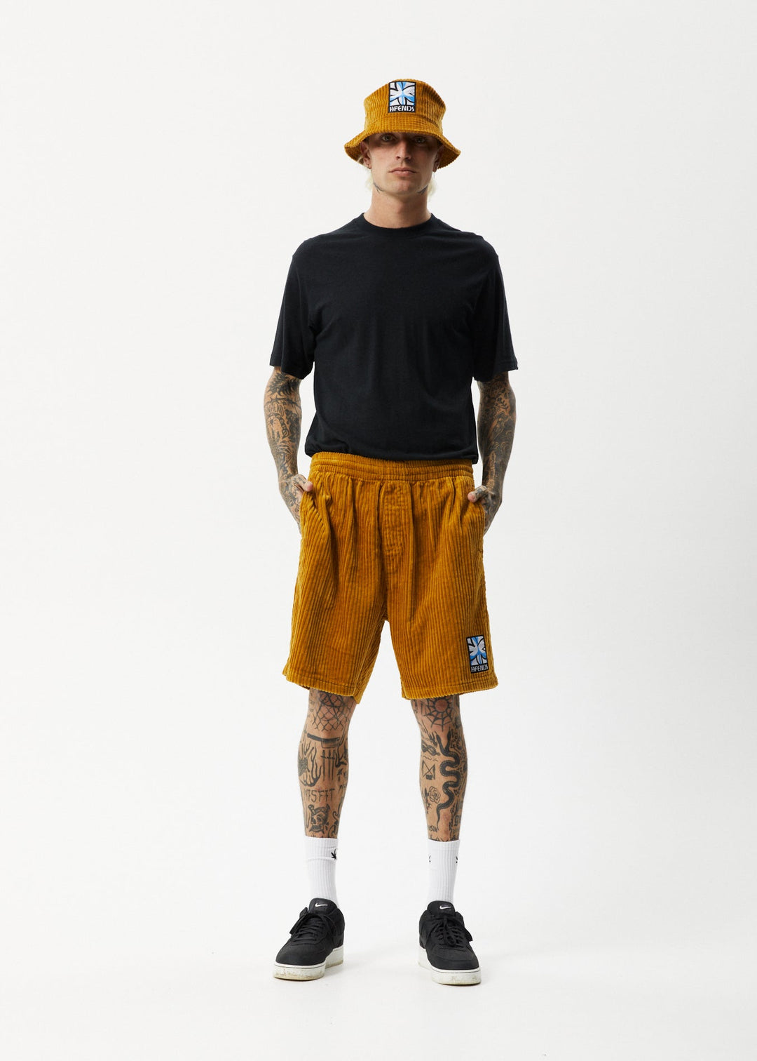 Afends Mens Waterfall Ninety Eights - Corduroy Elastic Waist Shorts - Mustard - Sustainable Clothing - Streetwear