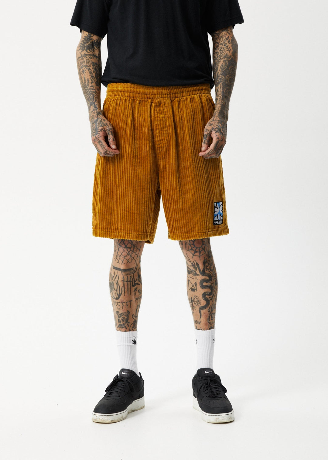 Afends Mens Waterfall Ninety Eights - Corduroy Elastic Waist Shorts - Mustard - Sustainable Clothing - Streetwear