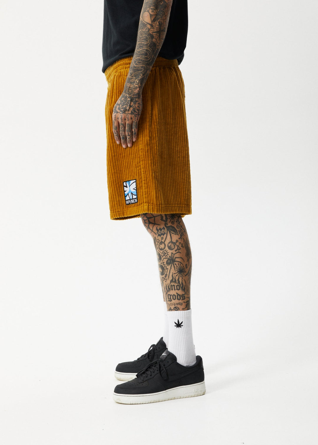 Afends Mens Waterfall Ninety Eights - Corduroy Elastic Waist Shorts - Mustard - Sustainable Clothing - Streetwear