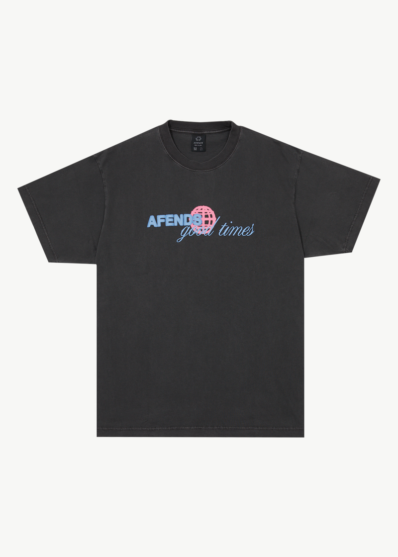 Afends Mens Good Times - Graphic Boxy  T-Shirt - Stone Black